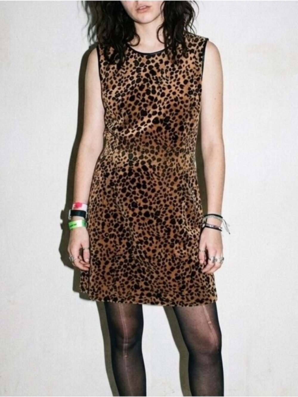 Vintage 90s Cheetah Velour Mini Dress 4 Mob Wife Office Siren